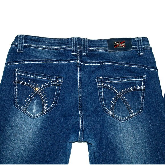 TRUE ROCK Mid-Rise Blue Jeans Size 17/18 Embellished Distressed Patched (34X30) - Picture 9 of 14